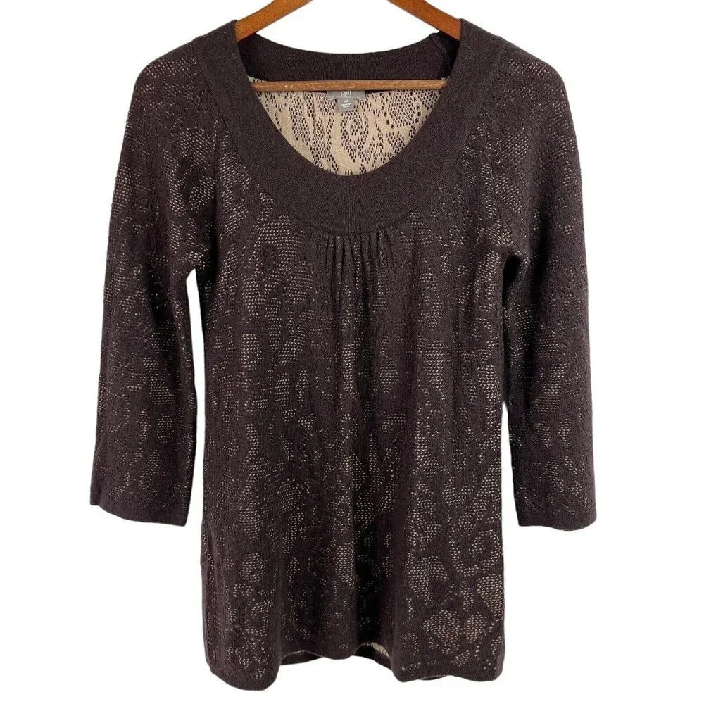 J. JILL Textured Sweater Knit Top Acrylic Wool Alpaca Blend Brown Size XS